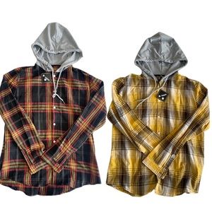 2 Brand New Shein Men Plaid Button Ups with Hood Size L